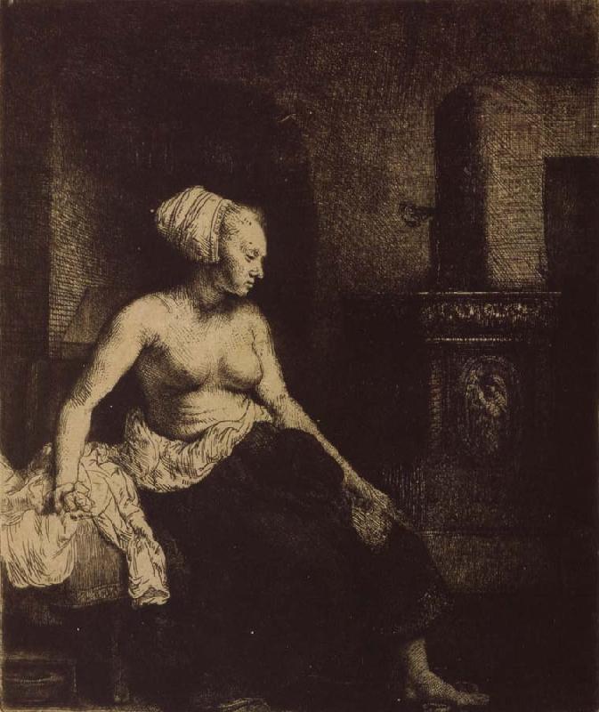 REMBRANDT Harmenszoon van Rijn Woman sitting Half-Dressed beside a Stove oil painting picture
